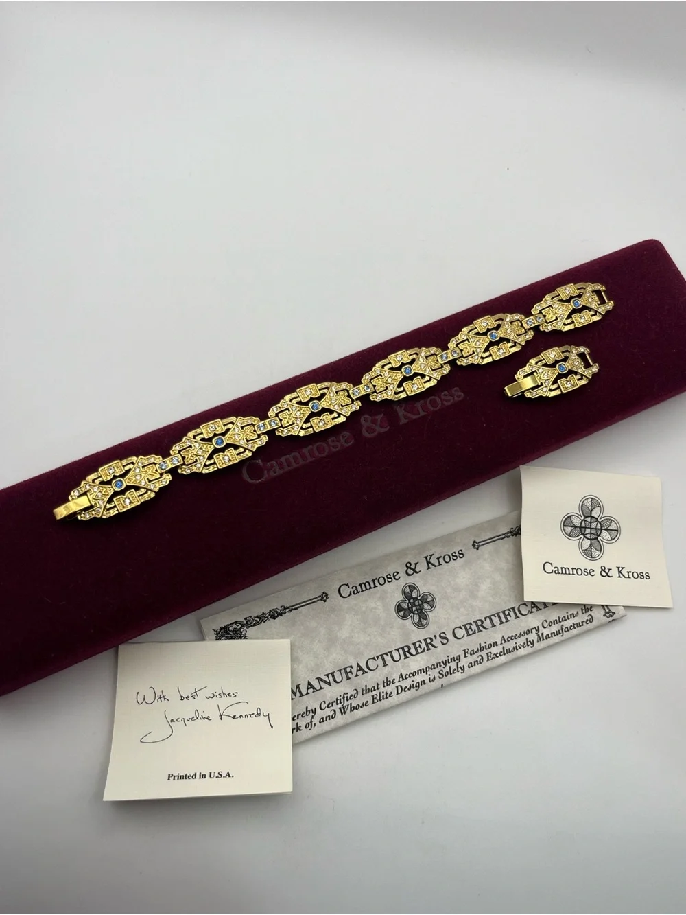 Camrose & Kross JBK gold plated art deco style link bracelet gold tone Kennedy